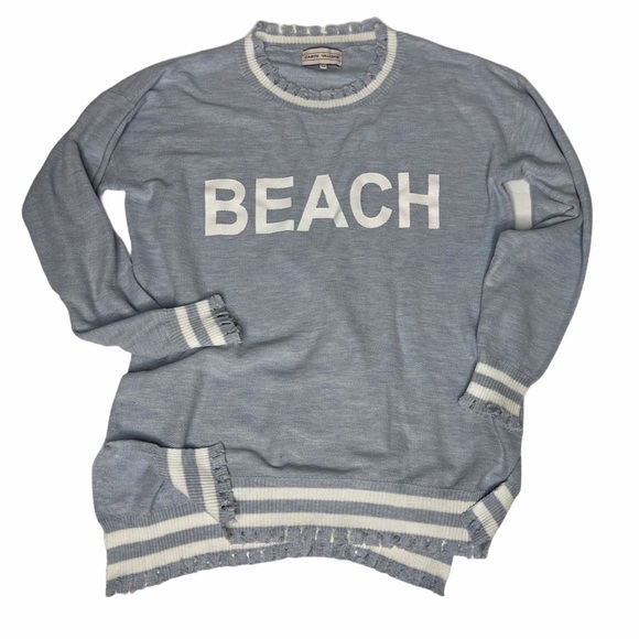 Caryn Vallone Sweaters - Caryn Vallone Blue/White “Beach” Fringe Sweater XS